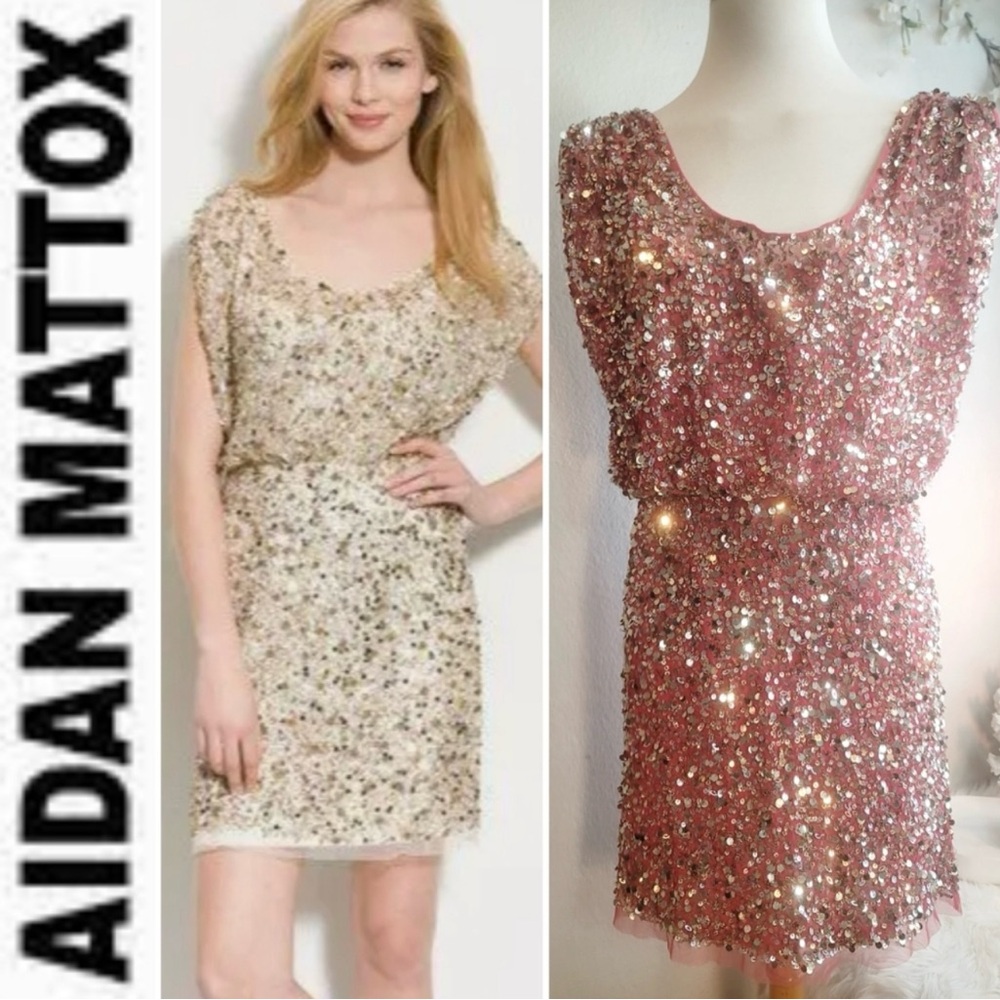 Aidan Mattox Elegant Pink and Silver Sequin Mini Dress Fully Lined Size 8